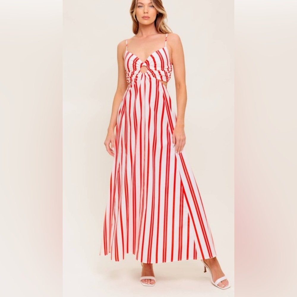 Flying Tomato Red and White Striped Maxi Dress